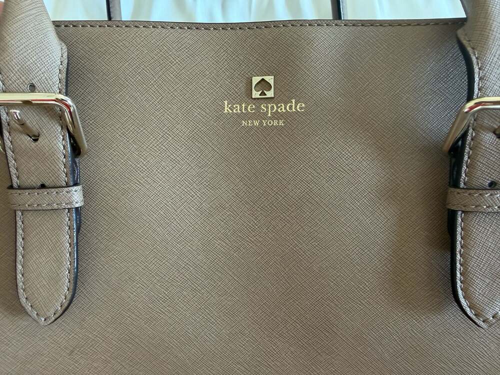 Kate Spade New York Taupe Saffiano Leather Triple Compartment Handbag